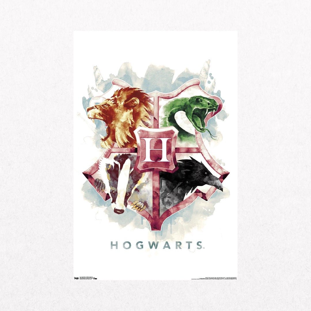 Harry Potter - Hogwarts House Crest Watercolor - el cartel